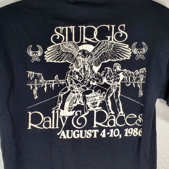 VTG 1986 Sturgis Black Hills Motorcycle Rally Races Black Graphic T-Shirt Large - Picture 4 of 9